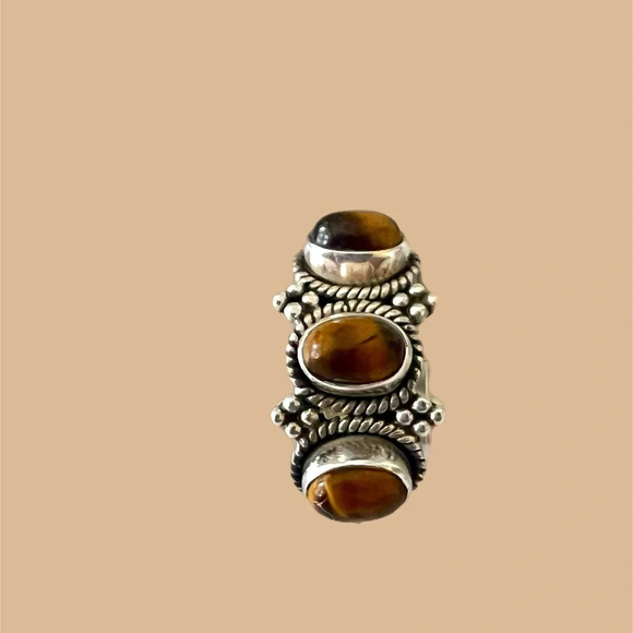 Doug Paulus DP India Sterling Silver Triple Oval Tigers Eye Ring - Size 9. - Picture 5 of 7